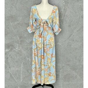 Roxy Evening Delight Boho Tie‎ Front Midi Dress Size XS Puff Sleeve Sustainable